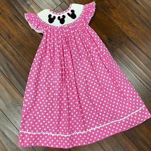 Pink Polka Dot Smocked Minnie Mouse Dress Size 4T